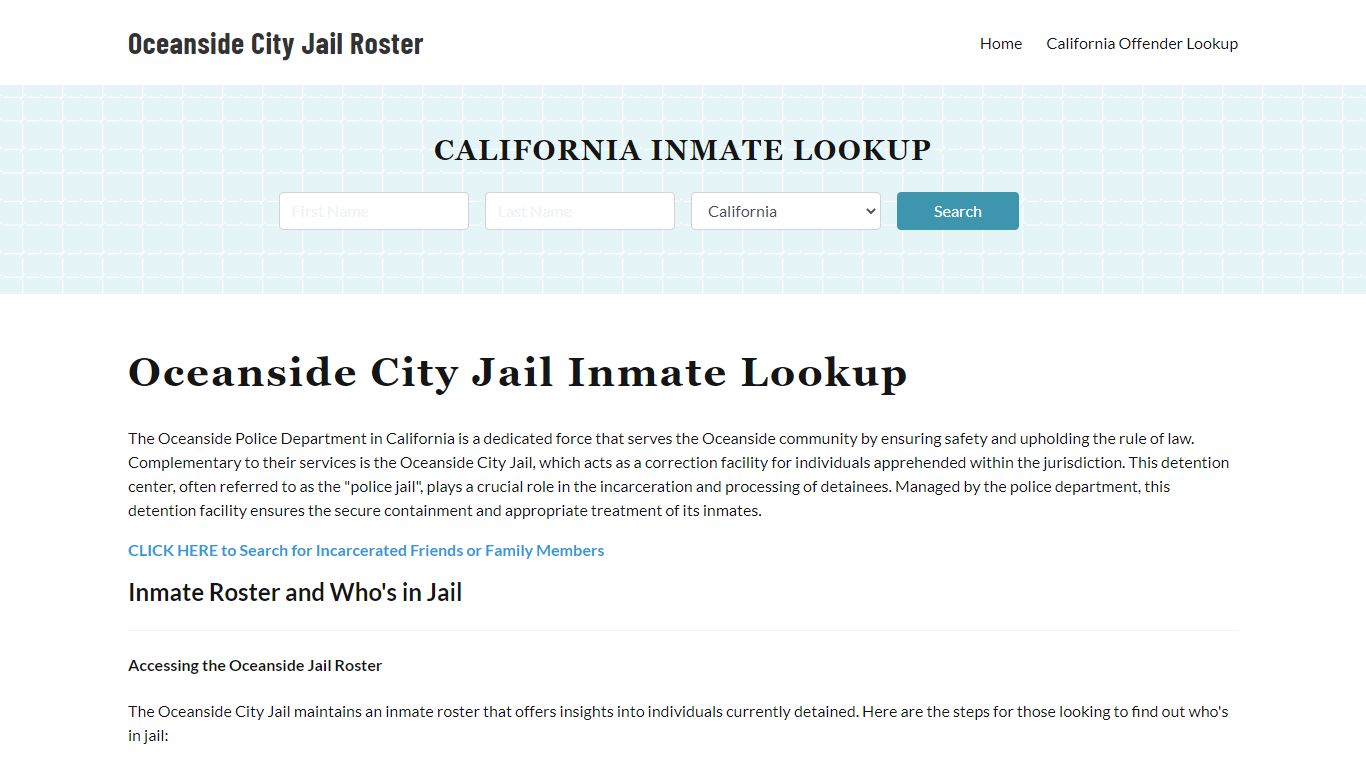 Oceanside Police Department & City Jail, CA Inmate Roster, Arrests ...