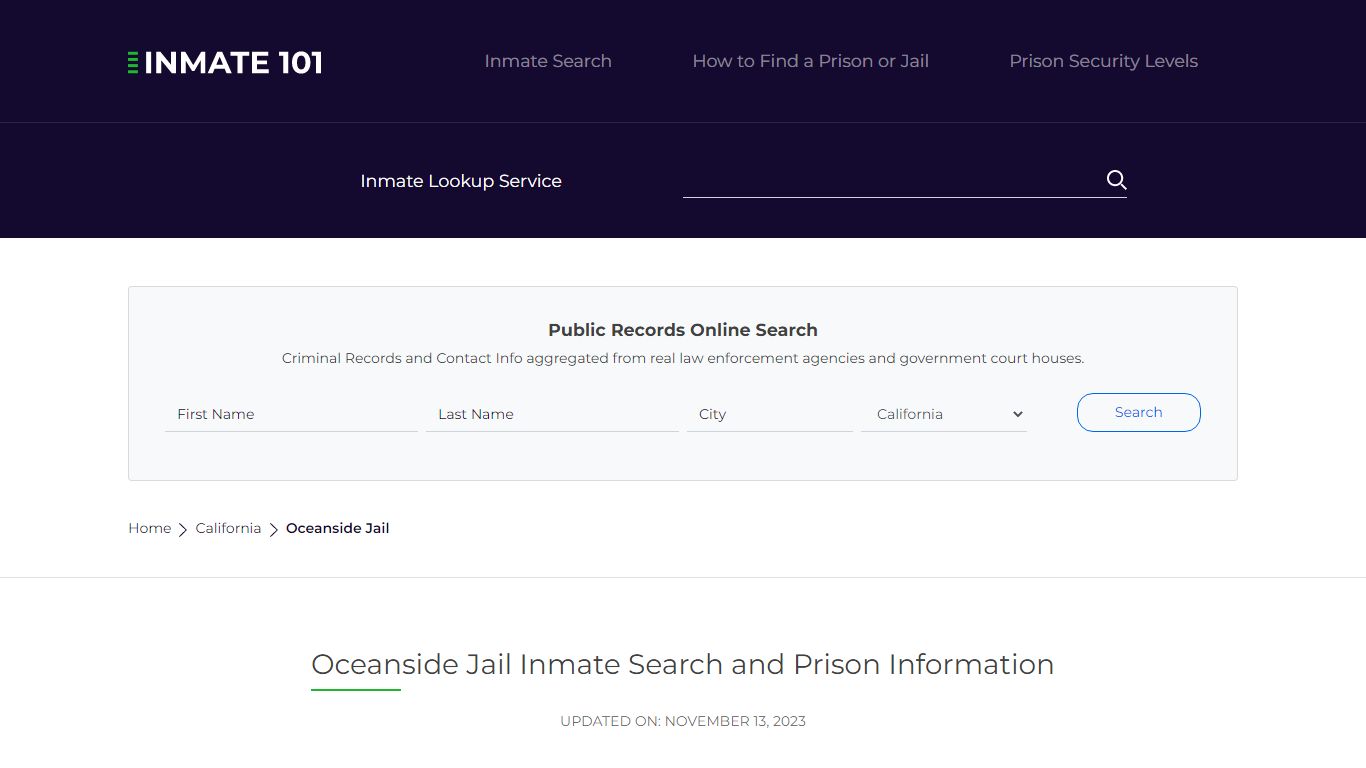 Oceanside Jail Inmate Search and Prison Information